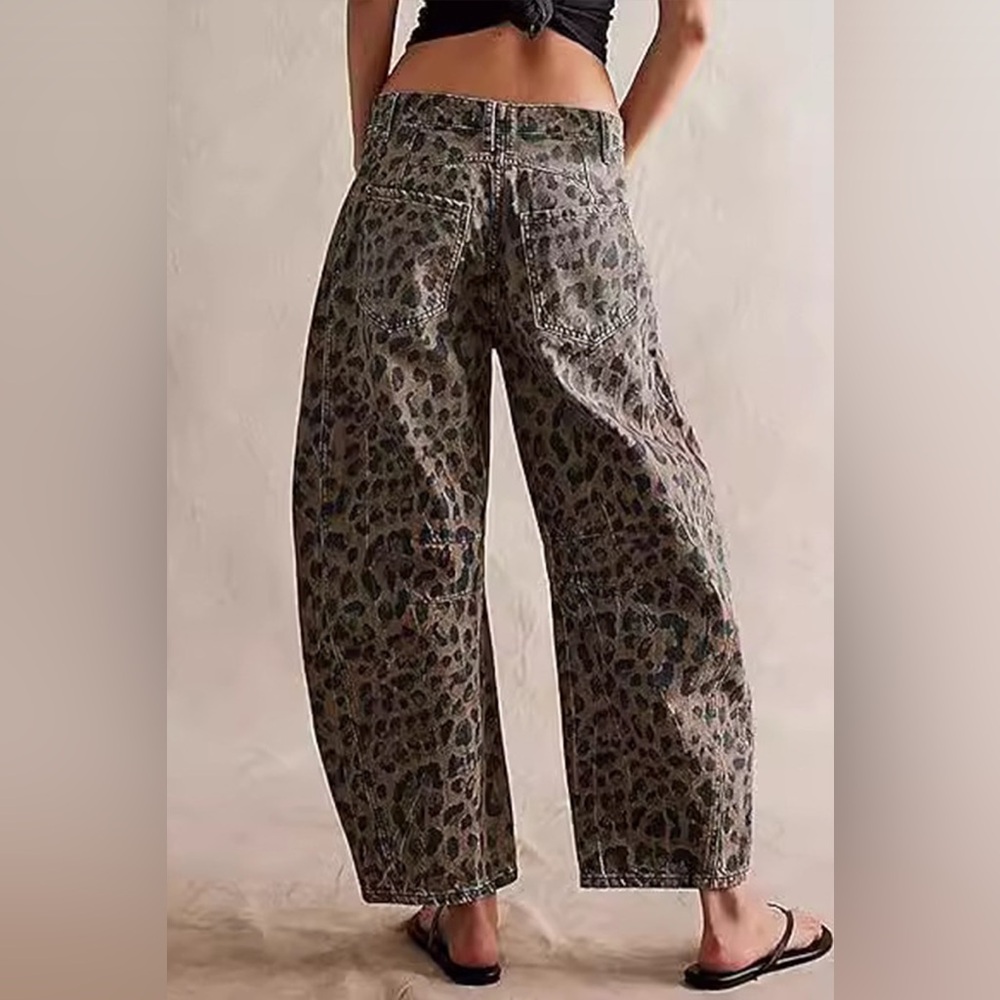 SOLD🥳NEW BARREL Y2K | SZ S | High Rise Slouchy Ankle Cropped Denim Leopard Jeans - Picture 2 of 11